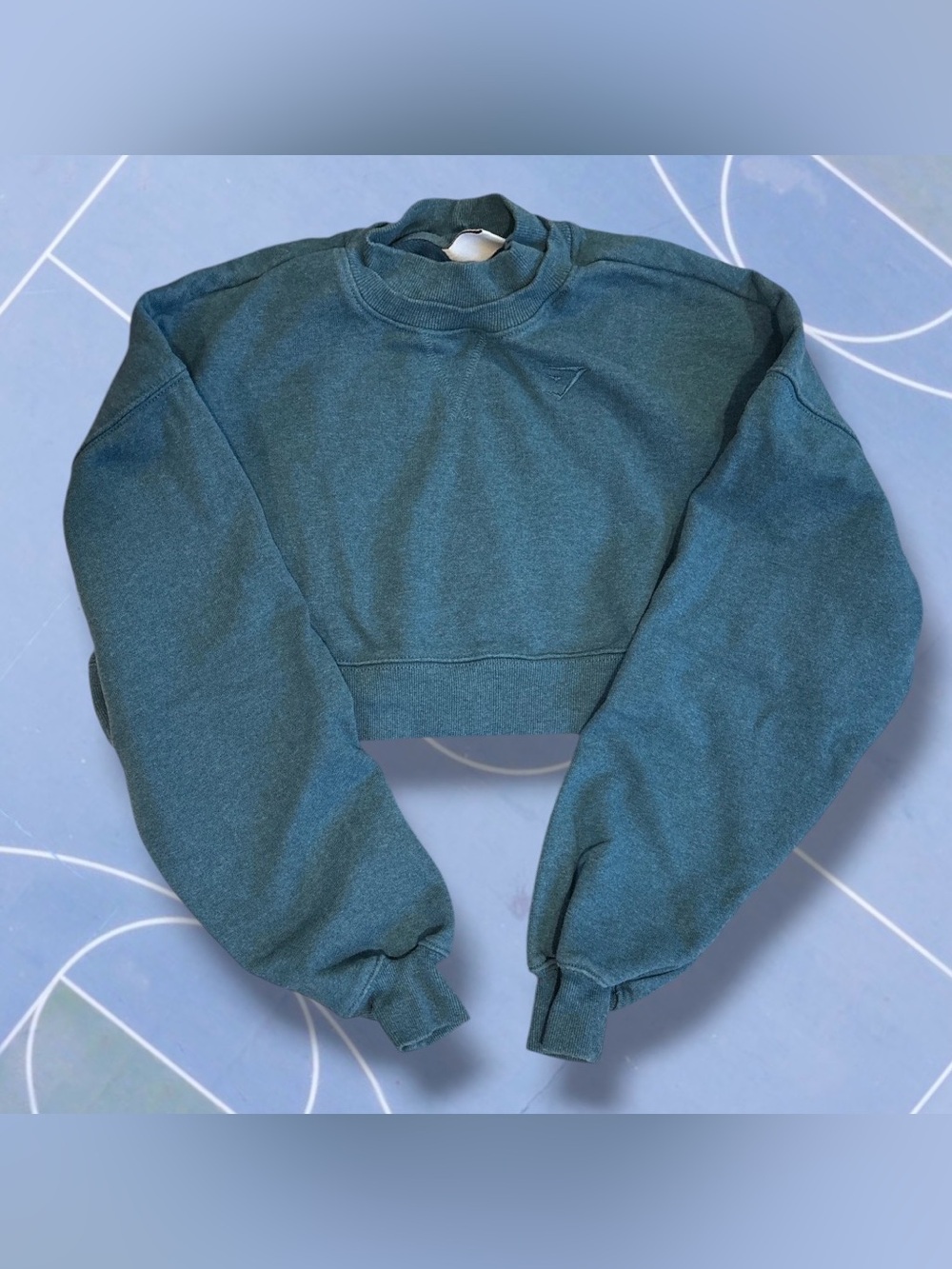 Gymshark Rest Day Sweats Cropped Mock Neck Pullover Sweatshirt Teal Blue XS